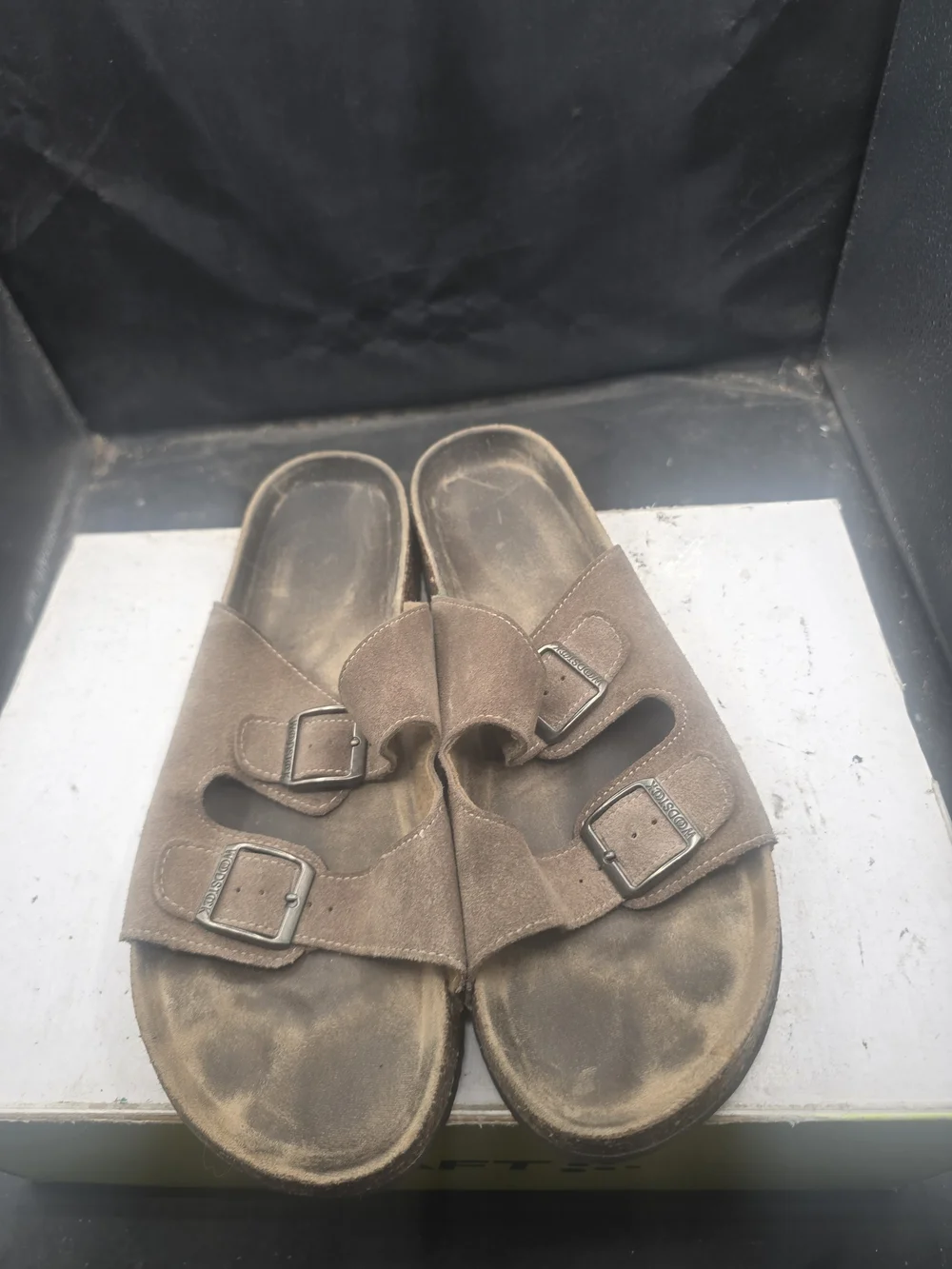 Men's Brown Suede Double-Buckle Slide Sandals